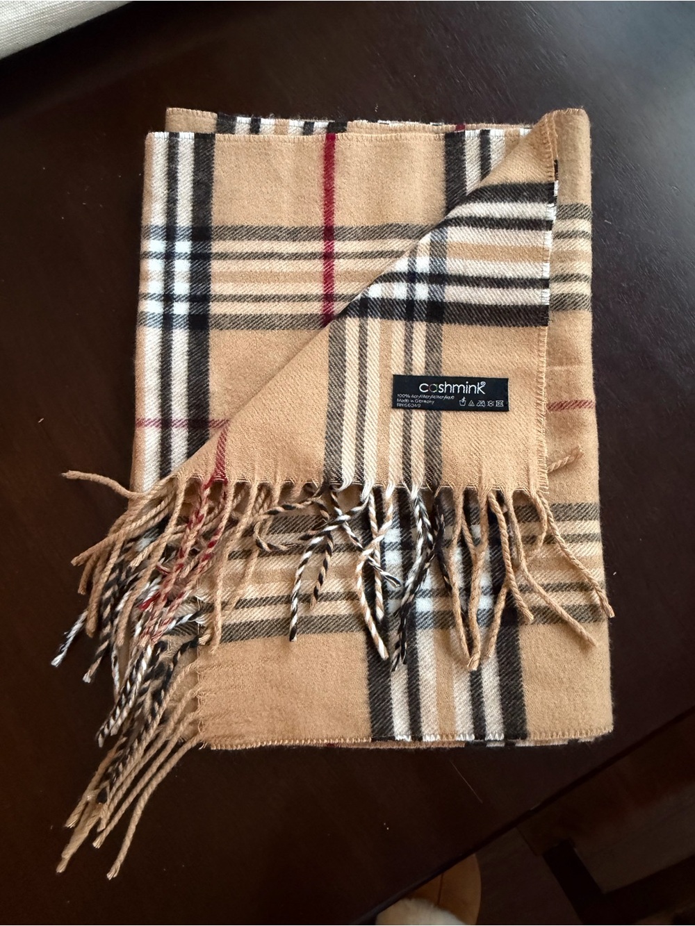 Classic Beige Plaid Fringe Cashmere-Blend Scarf